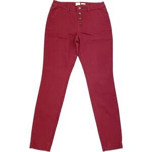 A New Day Womens Stretch Button Fly Skinny Burgundy Red Pants sz 8